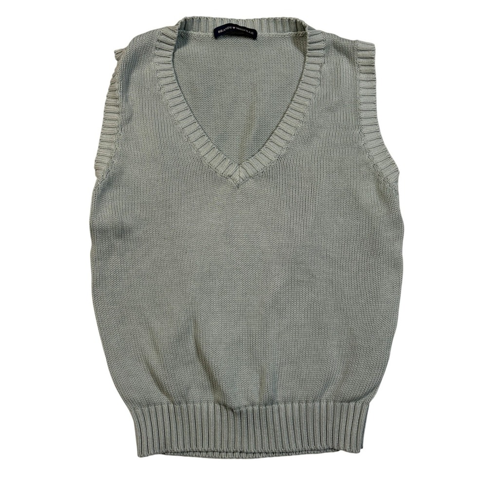 Brandy Melville Sage Green Cotton Knit V-Neck Sweater Vest Made in Italy OS